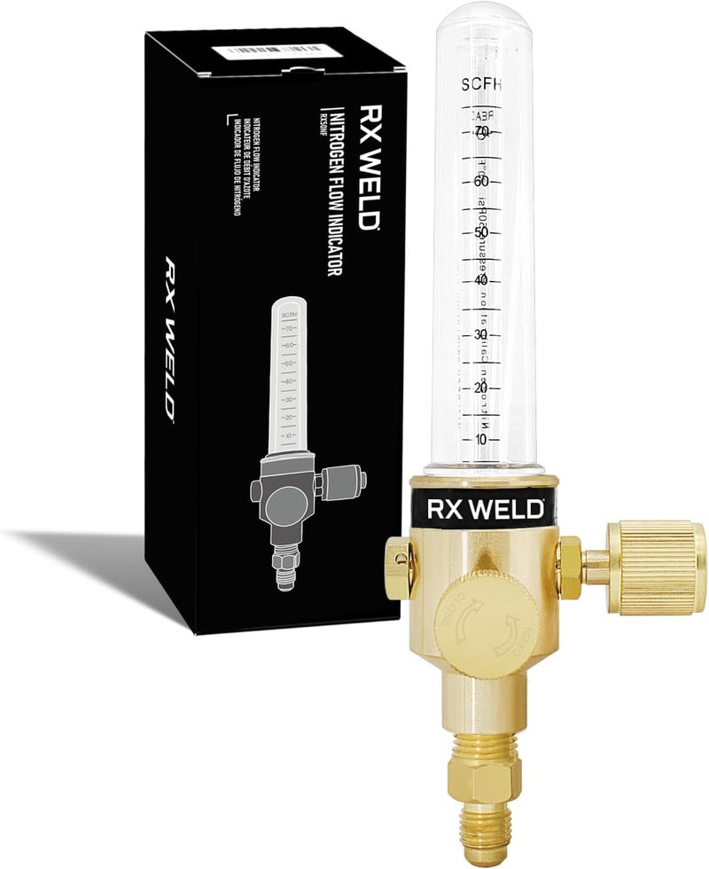 RX WELD Nitrogen Flow Indicator 1/4" SAE Flare Inlet and Outlet 50PSI - Image 1